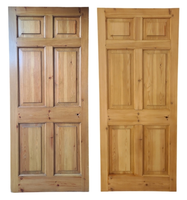Professional paint stripping of a wooden door in Blackpool, removing old layers to restore natural wood